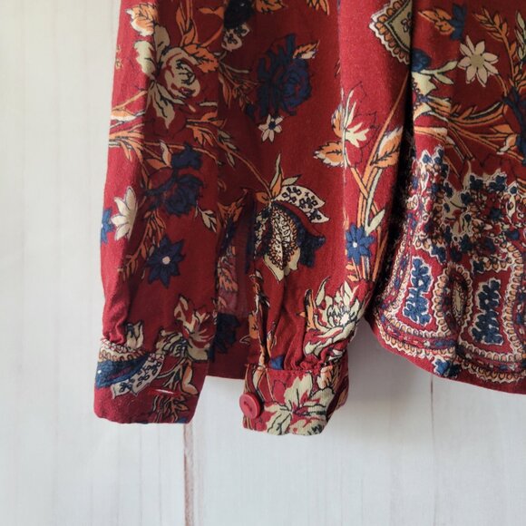 Buckle Lucky Brand Long Sleeve Button Down Women’s M Top, Red Floral, Boho - Picture 5 of 11